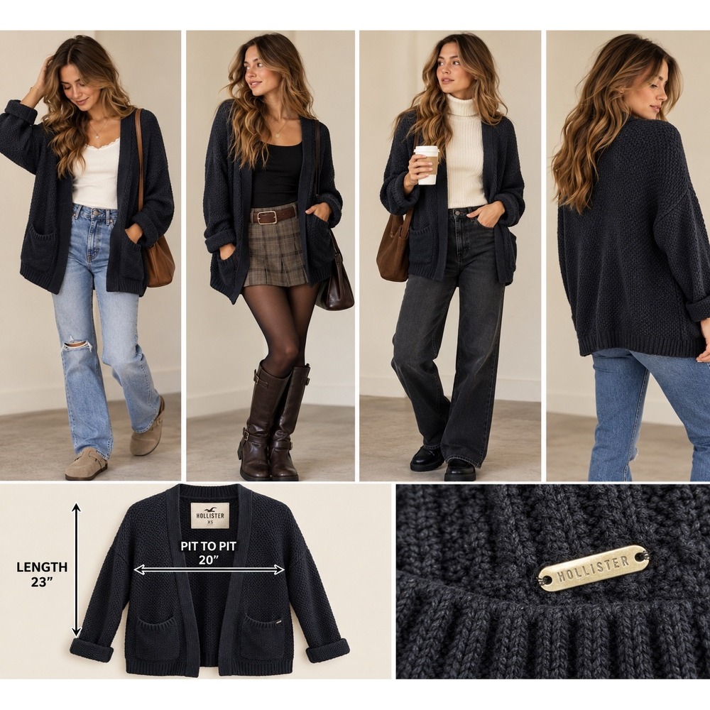 Hollister Cardigan XS Chunky Knit Oversized 2010s Tumblr Dark Academia Cozy Fall